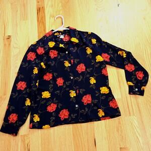 Vintage Notions women's Floral Button up blouse size 6-Petite